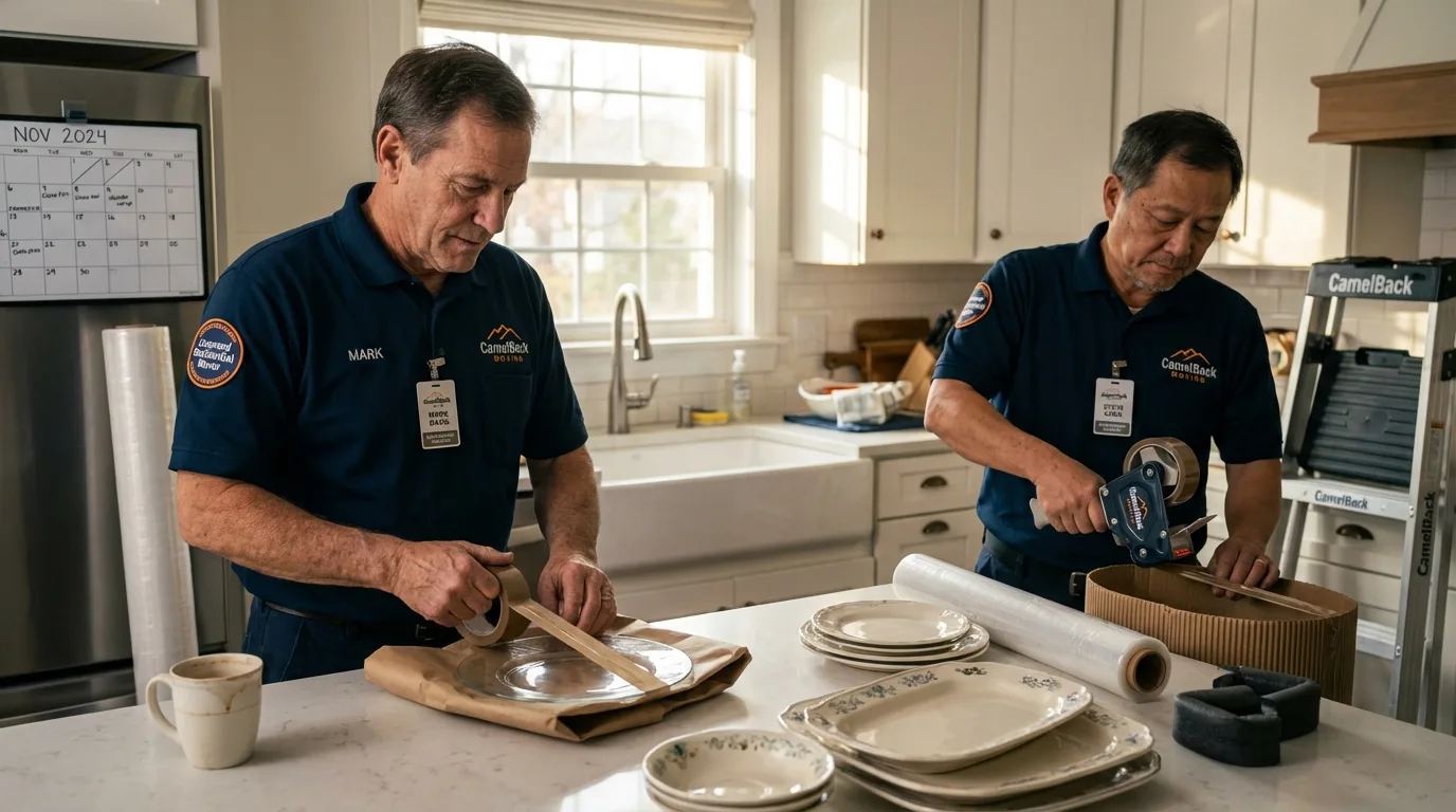 Professional crew packing kitchen dishware in Troy, KS